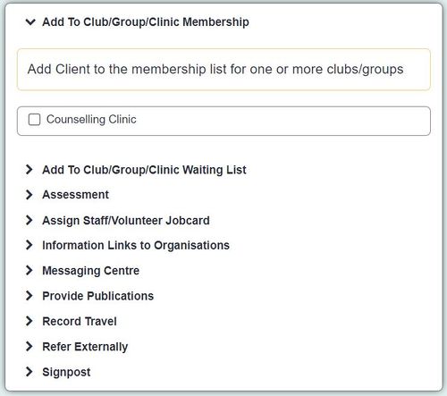 "a screenshot of the club and clinic membership section of the referral page."