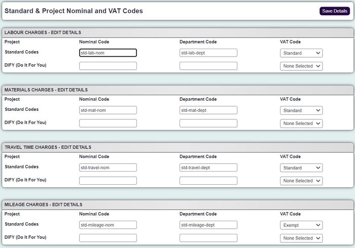 "a screenshot of the handyperson nominal codes entry screen."