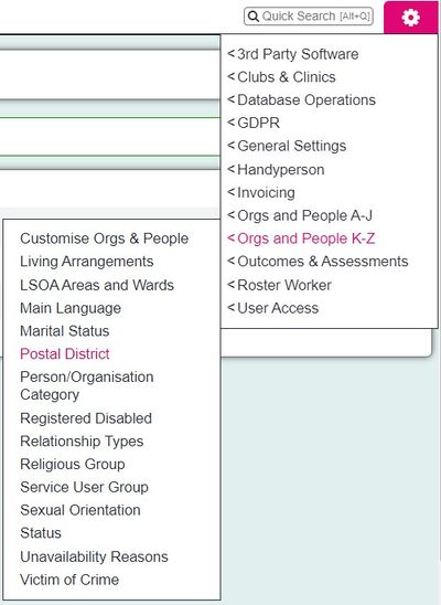 "a screenshot of the postal district button, highlighted in the menu."