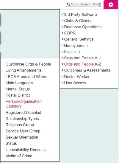 "a screenshot of the person organisation category button in the admin menu."