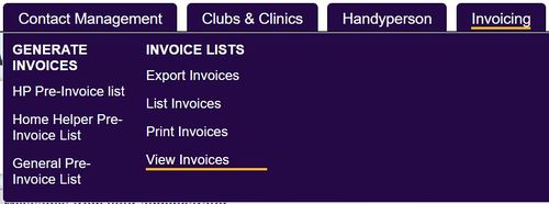 "a screenshot of the invoicing menu with the view invoices button highlighted"