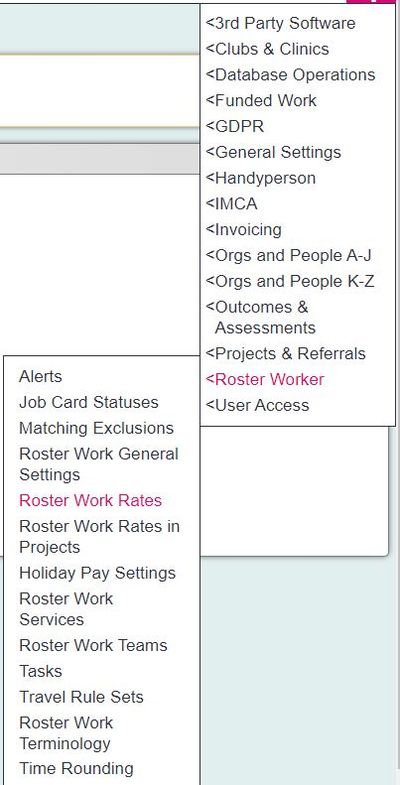 "a screenshot of the roster rates button from the admin menu"