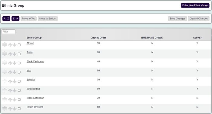 "A screenshot of the list of ethnic groups."