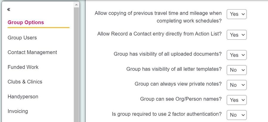 "A screenshot of the group access page, showing the group options section and the field to set that the group is require to use 2 factor authentication"