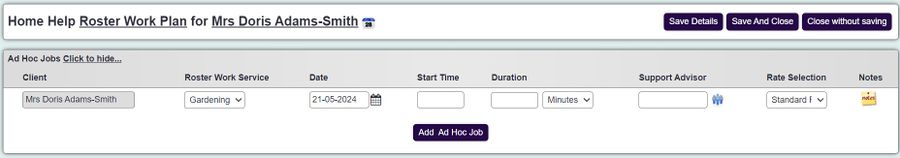 "a screenshot of the ad hoc jobs section of the plan. this gives you the option to input a date and service for the one off job."