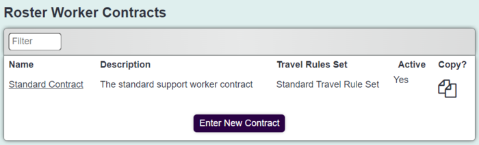 "a screenshot of an option for a standard contract listed in the maintain contracts page."