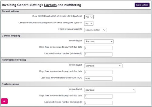 "a screenshot of the invoice general settings as listed below."