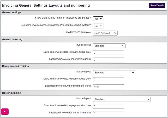 "a screenshot of the invoice general settings as listed below."