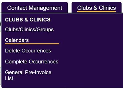 "a screenshot of the clinic calendar button in the contact management menu"