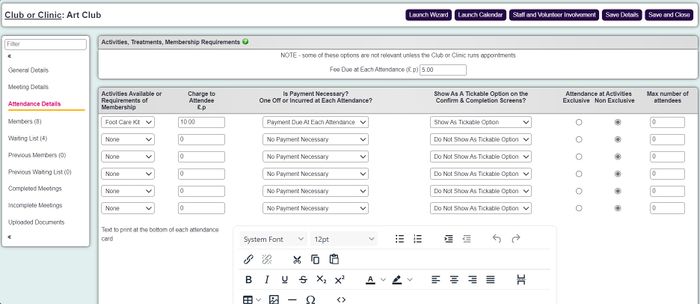 "a screenshot of the attendance detail section of a club."