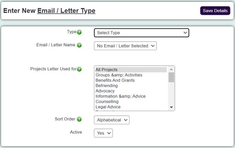 "a screenshot of the new email / letter type entry page."