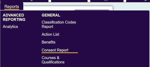 "a screenshot of the consent report button, highlighted in the report menu."