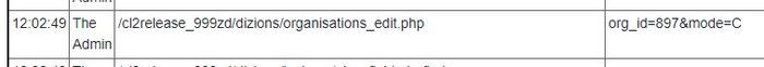 "a screenshot of the page visit report results, showing an extract where the user has viewed a record listed as org ID 897."