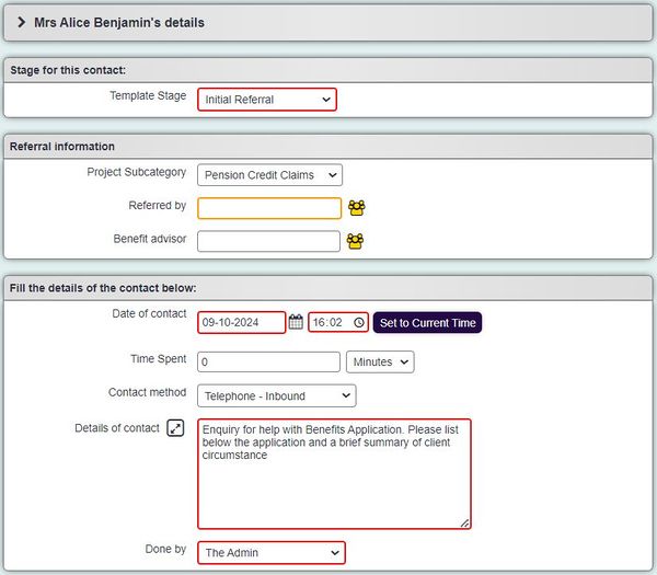 "a screenshot of the referral page, showing the additional org / person look up field on the record a contact page."