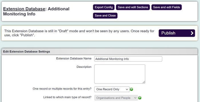 "a screenshot of a drafted extension database, showing the publish button."