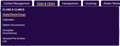 "a screenshot of the clubs and clinics button, highlighted in the main menu."