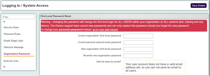 "a screenshot of the organisation password section."