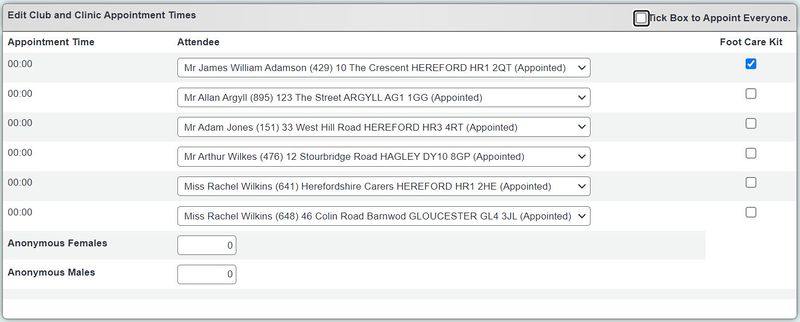 "a screenshot of the 'edit' page for an incomplete meeting, showing dropdown lists for each attendee."