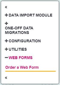 "a screenshot of the left hand menu of the web form order form page."