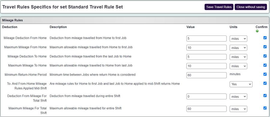 "a screenshot of the travel rules settings."