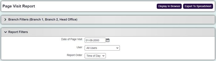 "a screenshot of the page visit report criteria page, showing the fields as above."