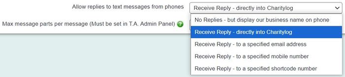 "a screenshot of the 'allow replies to text messages rom phones?' field."