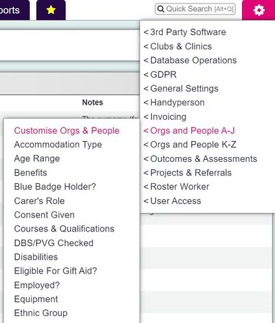 "a screenshot of the  customise orgs and people button, highlighted in the admin menu."