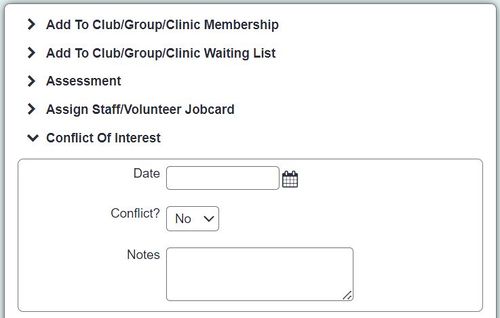 "a screenshot of the conflict of interest field in the RaC page."