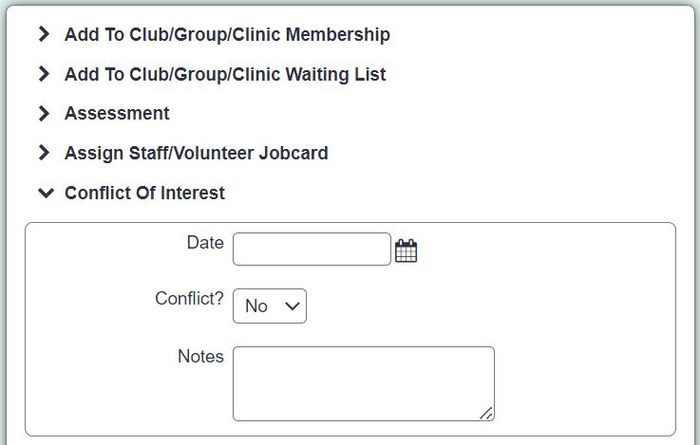 "a screenshot of the conflict of interest field in the RaC page."