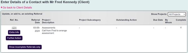 "a screenshot of the existing referral details for the client, above the project selection buttons."
