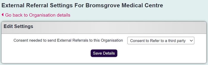 "a screenshot of the external referral consent drop down. It shows a drop down list with selectable consent rules."