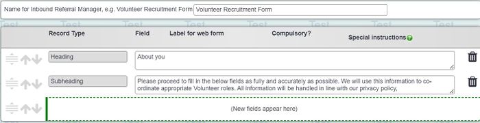 "a screenshot of the fields for the order form building up on the right hand side of the page."