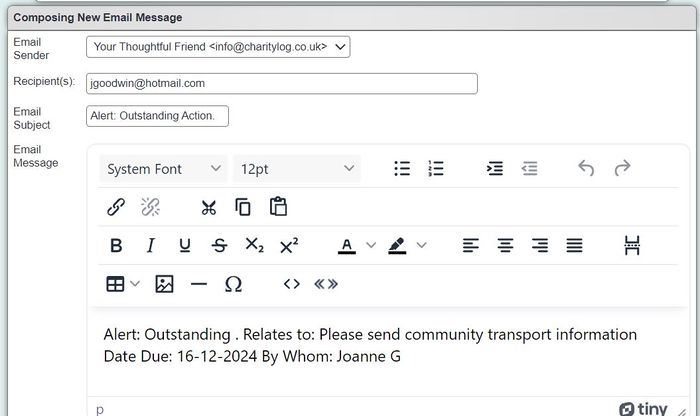 "a screenshot of the messaging centre email interface."