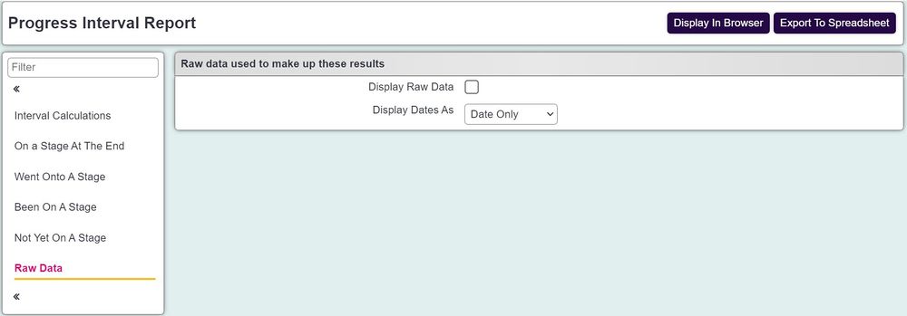 "a screenshot of the raw data section on the progress interval report page."