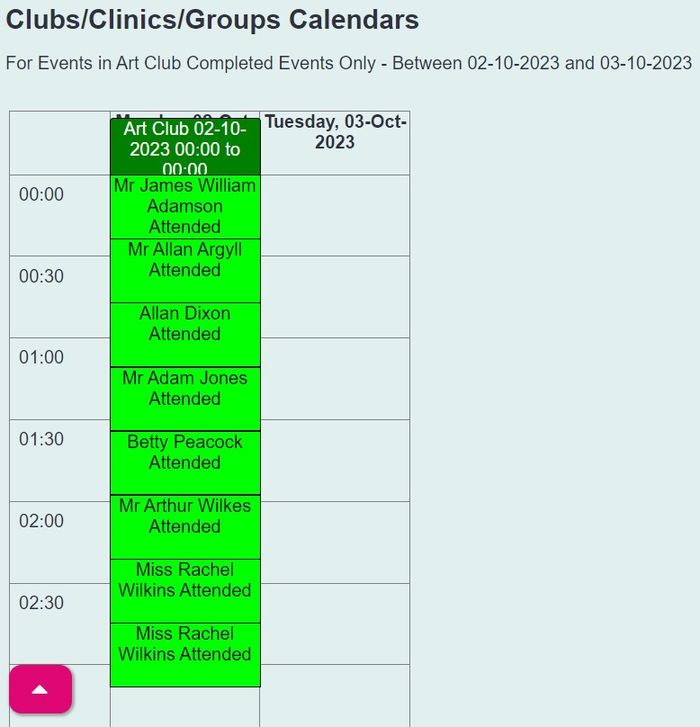 "a screenshot of a list of completed meetings in a calendar format"