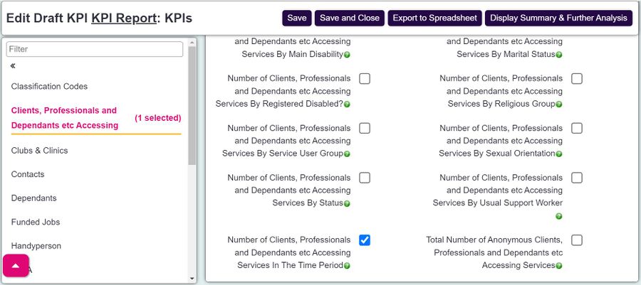 "a screenshot of the box for the number of clients accessing kpi report, with a tick in it."