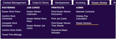 "a screenshot of the roster worker button, highlighted under the roster worker menu."