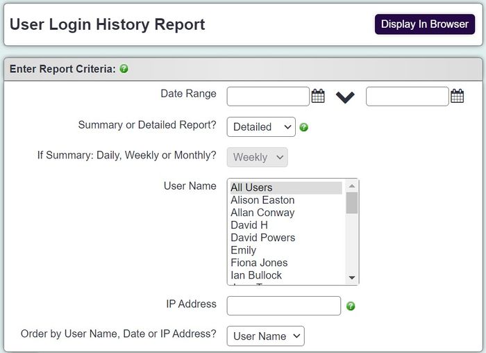 "a screenshot of the user log in history report fields, including the fields listed below."